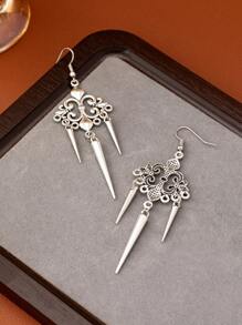 1pair Vintage Gothic Style Pointed Tassel Drop Earrings Suitable For Women's Daily Wear