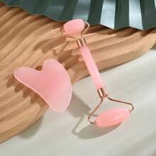 2pcs Facial Beauty Massage Tool Set, With Roller Massager And Scraping Plate, For Body And Back, Pink/White Optional - Multicolor - View 1