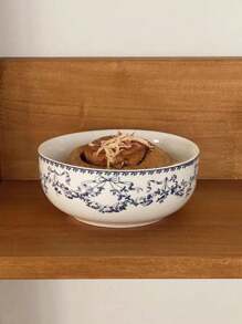 Set de 2 tazones de cerámica impresos con flores azul ditsy, tazón minimalista azul ditsy floral para desayuno, postre, avena, arroz, fideos, adecuado para restaurantes, pastelerías, regalo de navidad, artículos escolares
