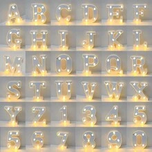 Lettres lumineuses LED au néon, lampe à enseigne alphabet clignotante, veilleuse à piles, convient pour anniversaire, mariage, cadeau de fille, maison, bar, décoration de Noël - argent - Voir 11