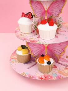 1Set Pink Butterfly Theme Cake Holder Stand, 3 Tier Cupcake Dessert Display Stand Birthday Party Decorations, Cardboard Cupcake Holder For Birthday Anniversary Wedding Party Supplies, Butterfly Theme Table Decor,Kitchen Home Cake Decorations Party Supplies - Pink - View 6