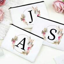 Bolsa de maquiagem com estampa floral e de letras chique de outono - Bolsa de cosméticos de lona reutilizável e moderna com grande capacidade Bolsa de armazenamento de viagem para mulheres Bolsas de grife, bolsa de cosméticos de viagem portátil personalizada com zíper, ideal para bolsa de festa de casamento e presente feminino, bolsa de papelaria escolar, presente de festa Bolsa de maquiagem para itens essenciais de viagem Bolsas de maquiagem Organizador de maquiagem Organizador de maquiagem Armazenamento de maquiagem Bolsa de maquiagem Bolsa de maquiagem - Branco - Ver 2