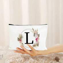 Bolsa de maquiagem com estampa floral e de letras chique de outono - Bolsa de cosméticos de lona reutilizável e moderna com grande capacidade Bolsa de armazenamento de viagem para mulheres Bolsas de grife, bolsa de cosméticos de viagem portátil personalizada com zíper, ideal para bolsa de festa de casamento e presente feminino, bolsa de papelaria escolar, presente de festa Bolsa de maquiagem para itens essenciais de viagem Bolsas de maquiagem Organizador de maquiagem Organizador de maquiagem Armazenamento de maquiagem Bolsa de maquiagem Bolsa de maquiagem - Branco - Ver 7