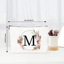 Bolsa de maquiagem com estampa floral e de letras chique de outono - Bolsa de cosméticos de lona reutilizável e moderna com grande capacidade Bolsa de armazenamento de viagem para mulheres Bolsas de grife, bolsa de cosméticos de viagem portátil personalizada com zíper, ideal para bolsa de festa de casamento e presente feminino, bolsa de papelaria escolar, presente de festa Bolsa de maquiagem para itens essenciais de viagem Bolsas de maquiagem Organizador de maquiagem Organizador de maquiagem Armazenamento de maquiagem Bolsa de maquiagem Bolsa de maquiagem - Branco - Ver 3