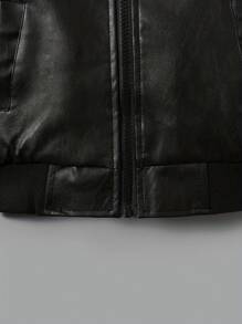 Tween Boy Casual Thermal Lined Varsity Jacket With PU Leather, Autumn/Winter