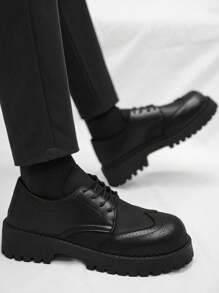 Chaussures de soirée pour hommes à bout rond et à talon bas, style britannique, semelle épaisse confortable, chaussures décontractées noires rétro pour mariage