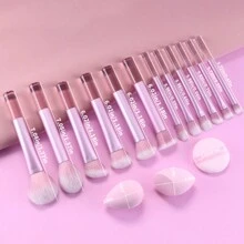 12件套透明手柄多功能化妆刷套装 - 散粉刷、腮红刷、粉底刷、眼影刷、遮瑕刷、修容刷 + 斜角美妆蛋、圆形美妆蛋、粉色化妆粉扑、化妆刷套装、化妆刷套装、化妆刷套装、全套化妆工具、化妆刷套装、全套化妆工具、化妆刷套装、化妆礼盒套装