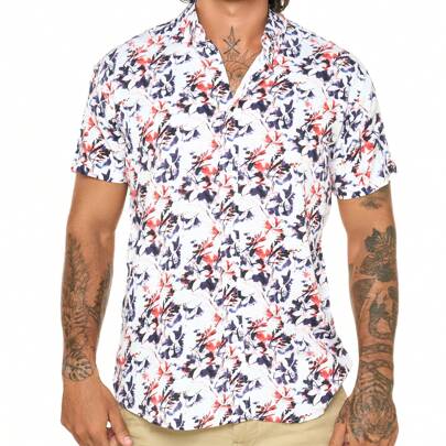 Camisa Hombre Slim Fit Blanco con Estampado en Colores