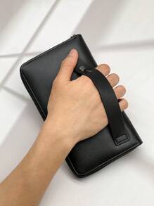 新款蜡皮长款拉链手拿包，容量大，休闲时尚，秋季圣诞节尖叫男士包钱包手提包男士拉链包时尚休闲感恩节旅行冬季钱包假日洗漱包复古多卡手拿包长款钱包轻便商务大容量男士礼物学生多功能户外便携度假趣味礼物单肩包流浪包卡包情人节，情人节 - 黑色 - 查看 8