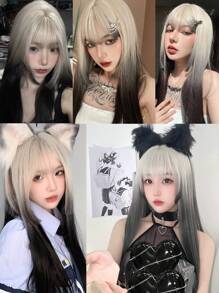 Lange zwarte grijze highlight pony synthetische pruik Lolita cosplay mode dagelijks hoge temperatuurbestendige pruik vrouw