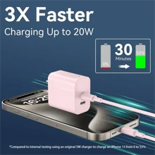 GQOHRT 20W 快速双端口充电器兼容 粉色充电器 [MFi 认证]、双端口 USB C 充电器、 充电器快速充电块、快速 USB C 壁式充电器插头带 C 型闪电线缆兼容 14/13/12/11/ProMax - 美規A型插(110-127V) - 查看 3