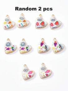 2/15 peças aleatórias multicoloridas góticas coração e mau-olhado charme, adequado para colar faça você mesmo, pulseira, brincos, chaveiro, corrente de telefone, casal presente jóias fazendo