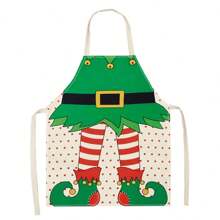 1 件圣诞驯鹿、“HoHoHo”和圣诞老人 3D 图案亚麻围裙，适合家庭烹饪、厨房和烹饪爱好者 - 彩色 - 查看 5