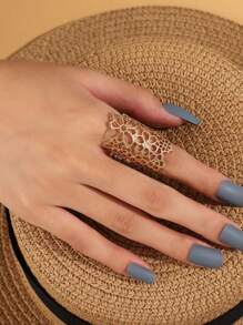 Rhinestone Detail Hollow Out Ring - Silver - View 7