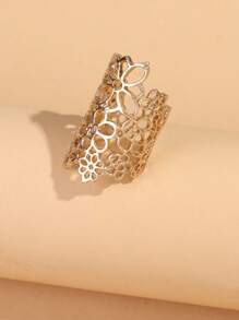 Rhinestone Detail Hollow Out Ring - Silver - View 8