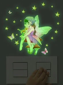 1 套夜光仙女月亮蝴蝶星星开关墙贴家居装饰、贴纸、墙贴花、家居装饰乙烯基贴花、春季装饰品让您的家焕然一新、Rama 装饰贴纸 E-I-D - 彩色 - 查看 16