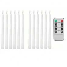 6/12PCS Flameless LED Candles Lights Flickering  Last 5 Days Longer Battery Operated LED Ivory Taper Candles, Unscented Flickering Candles With 10 Keys Remote Timing Warm White Light For Wedding Valentine's Day Halloween Thanksgiving Christmas Decorations - 白色 - 查看 2
