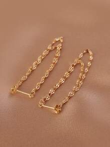 Solid 925 Sterling Silver Stud Earrings Minimalist Bar Earrings With Chain Dangle Earrings For Women Gold/Silvery - Rose Gold - View 6