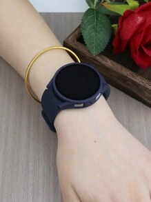 二合一三星 Galaxy 表带 + 三星 Galaxy 表壳柔软、舒适、防水铆钉扣运动硅胶表带 + 防摔防刮 PC 外壳带钢化玻璃保护膜一体式表壳兼容三星 Galaxy Watch 4/5/6/7 40MM 44MM，男女通用三星 Galaxy 表带 + 三星 Galaxy 表壳 - 午夜藍 - 查看 3