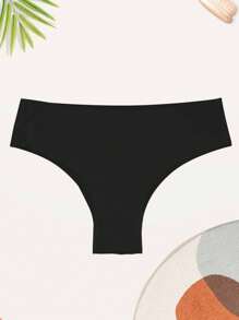 Laser Cut Seamless Thong Panties - màu đen - Xem 2