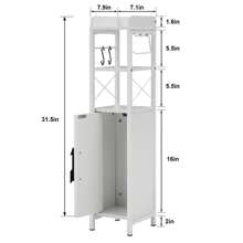 VECELO Slim Bathroom Toilet Storage Cabinet With Door, Waterproof Narrow Bathroom Organizer With Toilet Paper Holder,White - 白色 - 查看 2