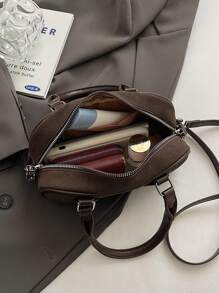 Fashionable Small Square Crossbody Bag Women Stylish Shoulder Handbag - Coffee Brown - View 5