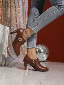 Women's High Heel Ankle Boots, Pointed Toe, Side Zipper, Soft Leather, Brown, For Spring Autumn - Brown - View 12