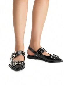 Women's Ballet Flats Double Strap Pointed Toe Ankle Strap Slingback Flats Comfortable Fashion Elegant Party Shoes