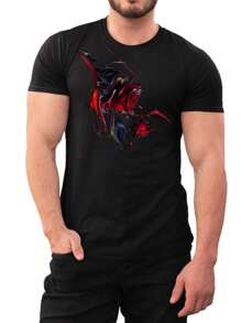 Men's Casual T-Shirt With FLOWER Print NEW Short Sleeve Round Neck - 黑色 - 查看 1