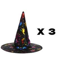 Kit With 03 Witch Hats For Halloween Carnival Party, Black Printed - Phù thủy đầy màu sắc - Xem 1