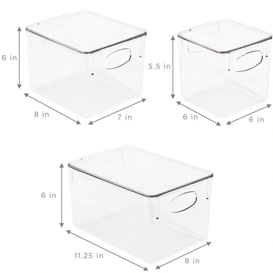 Sorbus 6 Piece Variety Pack Clear Acrylic Storage Bins With Handles And