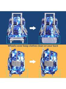 Seastig Rolling Backpack For Kids Wheeled Backpack 18in Double Handle Backpack With Wheels, Blue Starry Sky - Blue - View 3