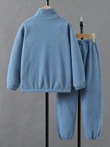 2 Stücke/Set Tween Jungen Koreanischer Stil Lässige Plüsch Outfit, Frühling/Herbst