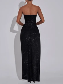 WOWDARK Women's Autumn Fashion Shiny Strapless Split Dress