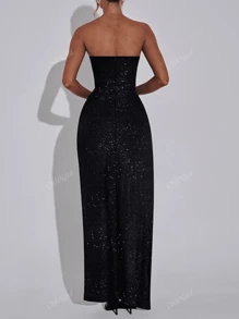 WOWDARK Women Glittery Tube Dress With Side Slit, Autumn,Party Dress,Cocktail
