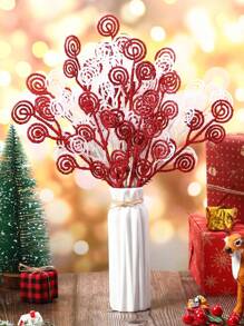 20 件/10 件 - 圣诞卷曲树花枝喷雾树枝 12 英寸装饰糖果形状棒闪光人造茎花枝装饰品适用于婚礼圣诞树花环装饰花瓶填充物，圣诞节