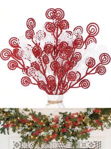 20 件/10 件 - 圣诞卷曲树花枝喷雾树枝 12 英寸装饰糖果形状棒闪光人造茎花枝装饰品适用于婚礼圣诞树花环装饰花瓶填充物，圣诞节