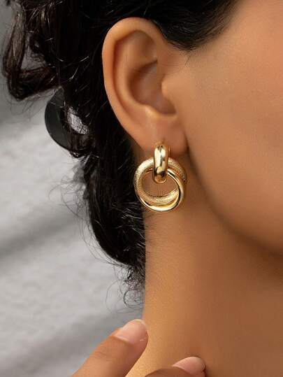 1 Pair Fashionable Delicate Circular Criss-Cross Matte Gold Women Earrings, Casual Daily Wear