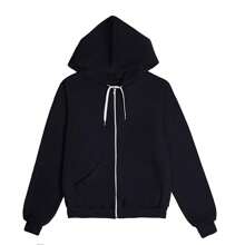 Women's Hooded Sweatshirt With Kangaroo Pocket And Zipper - màu đen - Xem 1