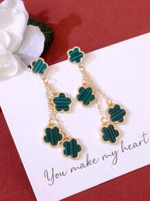 Exquisite Flower Design Dangle Earrings Elegant Bohemian Style Alloy Jewelry Delicate Female Ear Ornaments Valentines,Mom,Mother,Mother's Day,Gift - Green - View 3
