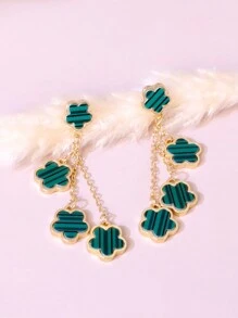 Exquisite Flower Design Dangle Earrings Elegant Bohemian Style Alloy Jewelry Delicate Female Ear Ornaments Valentines,Mom,Mother,Mother's Day,Gift - Green - View 2