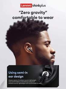 Lenovo Lenovo LP49 Bluetooth Earphones, Half-In-Ear Gaming & Music Dual Mode, 5.4 Smart Noise Cancellation, Long Lasting Battery, Ultra Cool Tech Design, Comfortable Fit For Smartphones & Laptops, Applicable For Huawei, Xiaomi