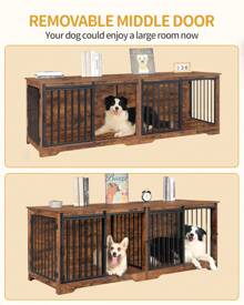 HEXCELEN 78" Dog Crate Furniture With Divider, Dog Crate Barn Door, Dog Kennel Indoor, Wood Dog Crate For 2 Dogs Small/Medium/Large Dog, End Side Table, Anti-Chew Anti-Escape, Rustic Brown - Rust Brown - View 8