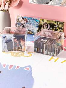 1pc, Acrylic Transparent Storage Box With Flip Cover And Partitions, Used To Store Cards And Small Items, Collect Album Photos - Transparent - View 4