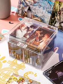 1pc, Acrylic Transparent Storage Box With Flip Cover And Partitions, Used To Store Cards And Small Items, Collect Album Photos - Transparent - View 2