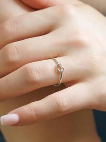 ESBERRY 1枚心形结戒指，S925纯银简约素圈戒指，精致首饰，适合日常佩戴，情侣礼物 - 銀色 - 查看 6