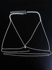 女士经典胸罩链，镶钻身体饰品，性感派对配饰 - 銀色 - 查看 3