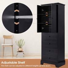 Storage Cabinet With 2 Doors And 4 Drawers For Bathroom, Office, Adjustable Shelf, MDF Board With Painted Finish, Black Mo-Autos