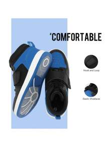 Boys Girls High Top Sneakers Hook-Loop Strap Fashion Basketball Sneakers Comfortable Kids Shoes - 彩色 - 查看 5