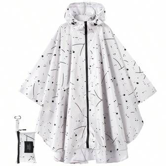Women's Waterproof Hooded Rain Poncho-Plaid Pattern,Sportwear With Pockets & Zip Closure